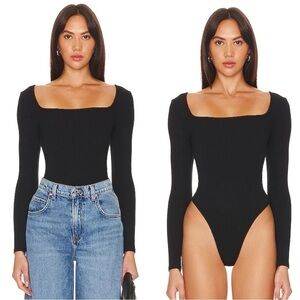 L*Space Amore Square Neck Ribbed Bodysuit in Black